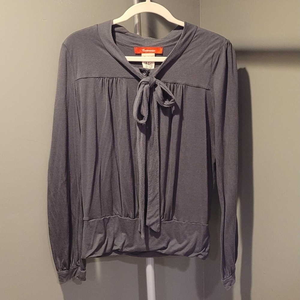 Anthropologie Cartonnier Tie-neck Secretary Blouse, Size XL, Gray
